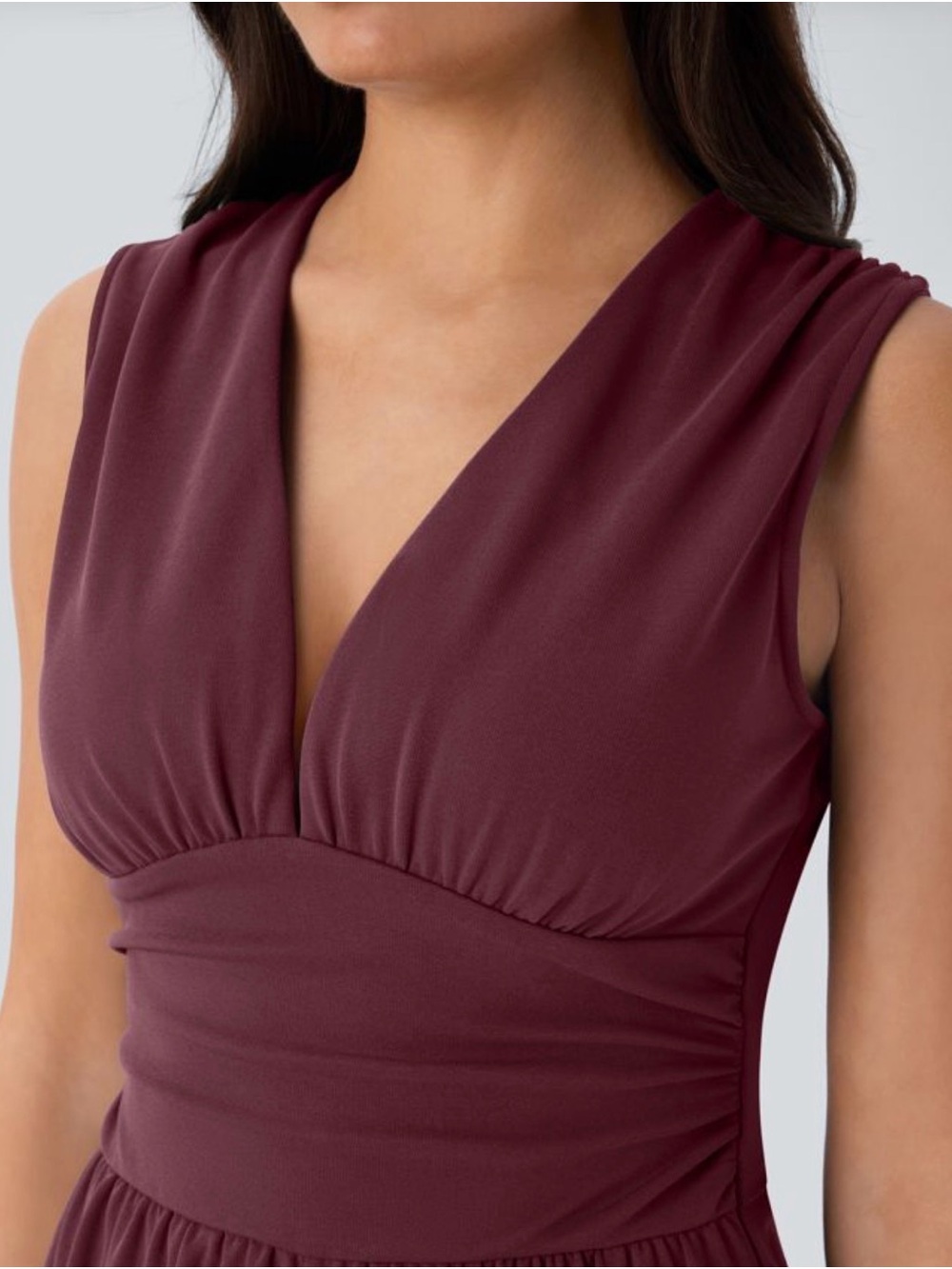 Halara Burgundy V Neck Sleeveless Ruched Pocket Jumpsuit-Easy Peezy Size M New - Picture 5 of 13